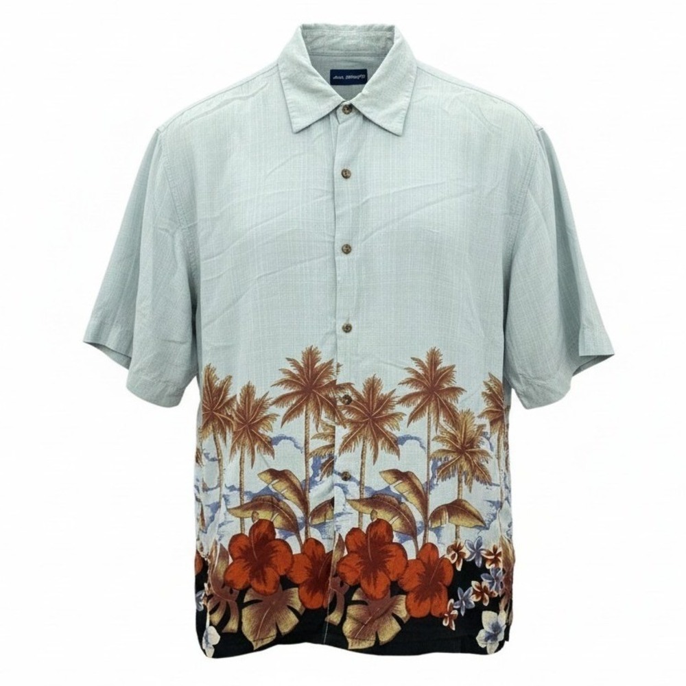 John Ashford Blue Palm Tropical Surf Island Relax Hawaiian Beach Floral Shirt XL